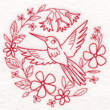 Nostalgic Nature - Bird with Flowers (Redwork)
