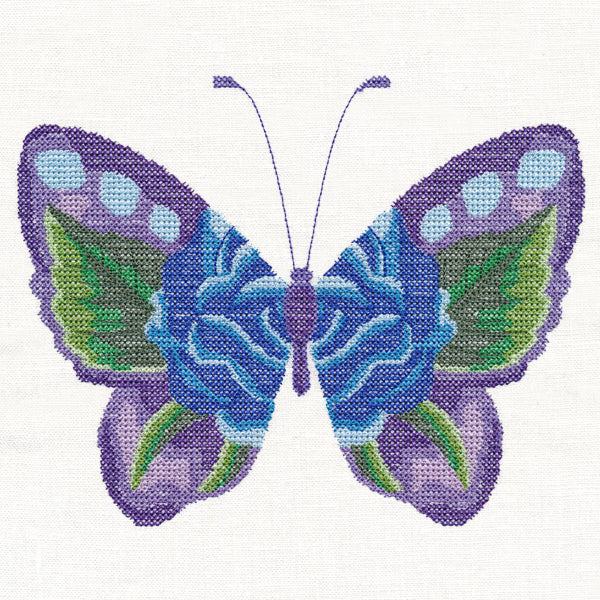 Blue Rose Butterfly in Watercolor (Cross Stitch)