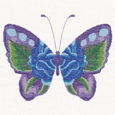 Blue Rose Butterfly in Watercolor (Cross Stitch)