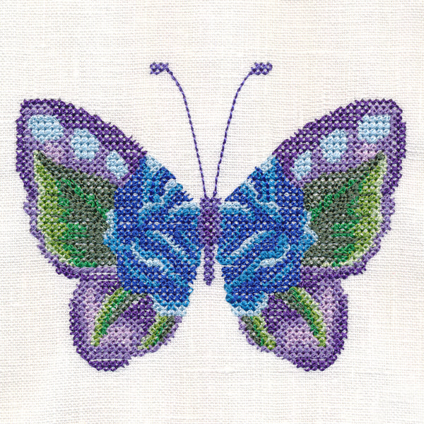Blue Rose Butterfly in Watercolor (Cross Stitch)