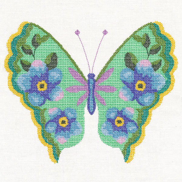 Forget-Me-Not Butterfly in Watercolor (Cross Stitch)