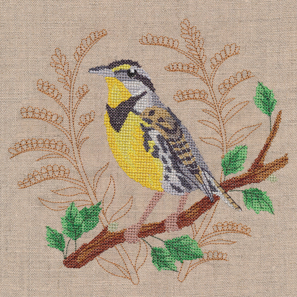 Meadowlark with Delicate Branches (Cross Stitch)