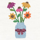 Primitive Coneflowers in Mason Jar (Cross Stitch)