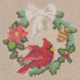 White Christmas Cardinal Wreath (Cross Stitch)