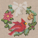 White Christmas Cardinal Wreath (Cross Stitch)