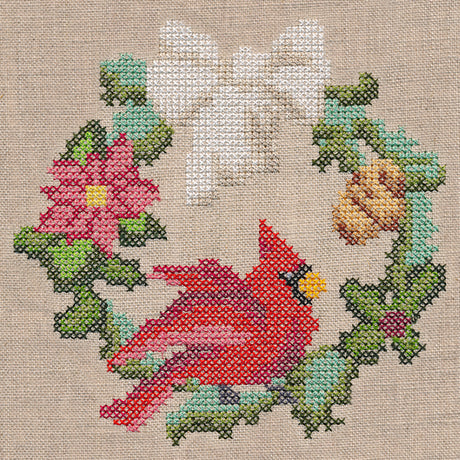 White Christmas Cardinal Wreath (Cross Stitch)