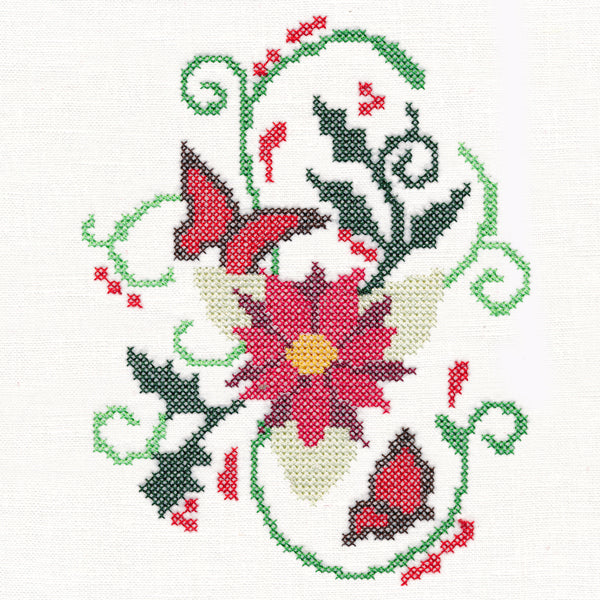 Feliz Flutterby Poinsettia and Holly (Cross Stitch)