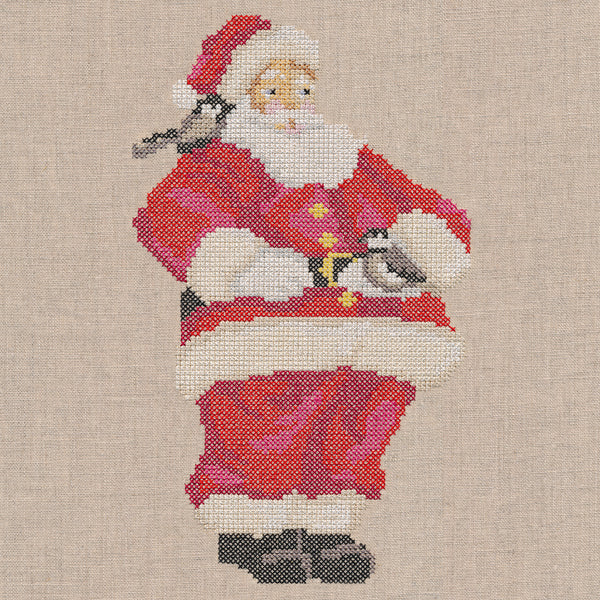 Santa and Chickadees (Cross Stitch)