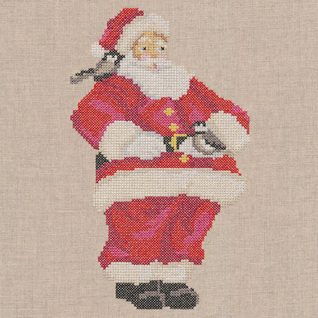 Santa and Chickadees (Cross Stitch)