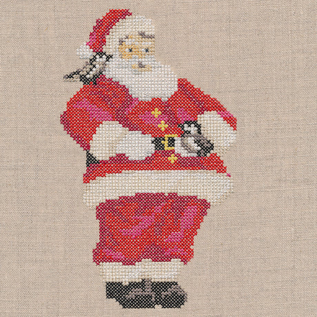 Santa and Chickadees (Cross Stitch)