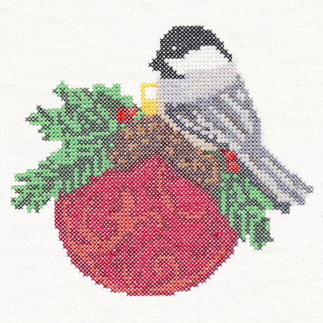 Christmas Chickadee on Ornament (Cross Stitch)