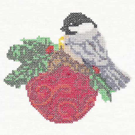 Christmas Chickadee on Ornament (Cross Stitch)