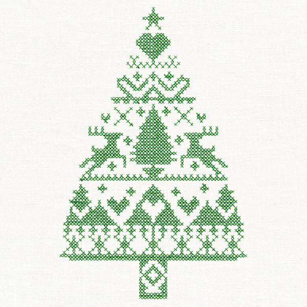 White Christmas Nordic Tree with Reindeer (Cross Stitch)