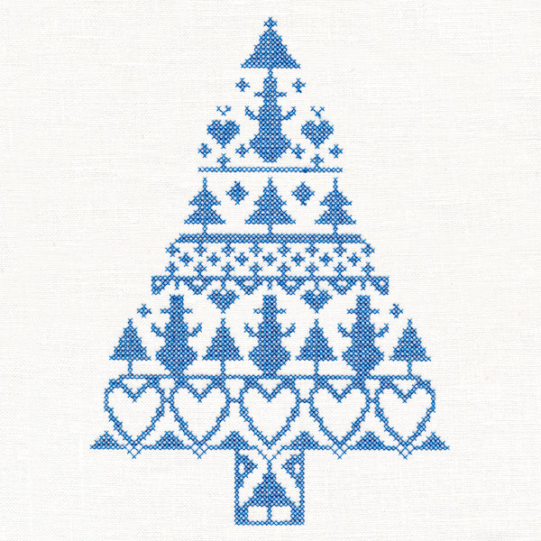 White Christmas Nordic Tree with Snowmen (Cross Stitch)