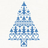 White Christmas Nordic Tree with Snowmen (Cross Stitch)