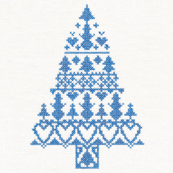 White Christmas Nordic Tree with Snowmen (Cross Stitch)