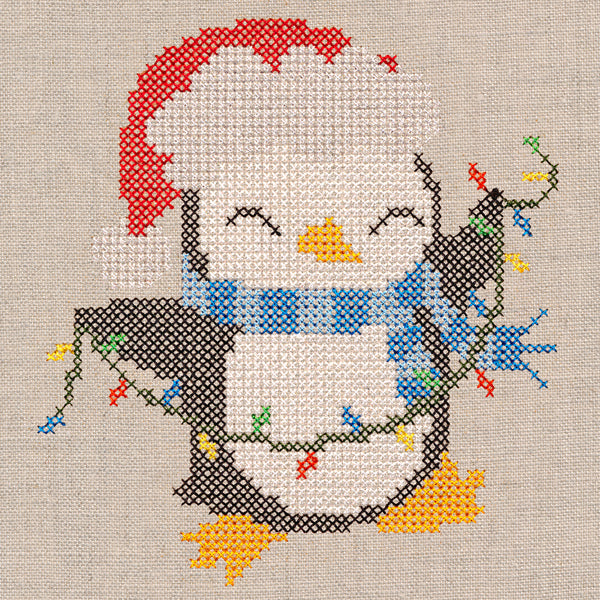 Penguin with Christmas Lights (Cross Stitch)