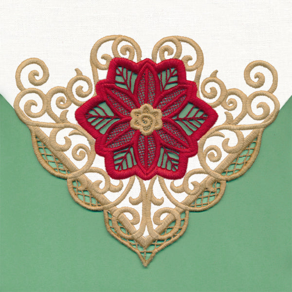 Golden Swirls Poinsettia Corner (Cutwork)
