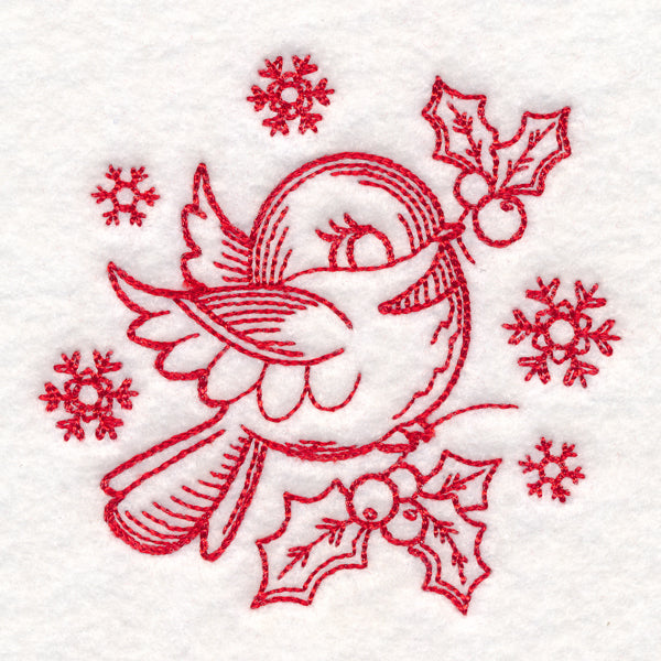 Nostalgic Christmas - Chickadee (Redwork)