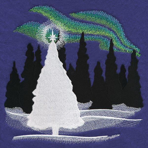 Christmas Forest with Northern Lights