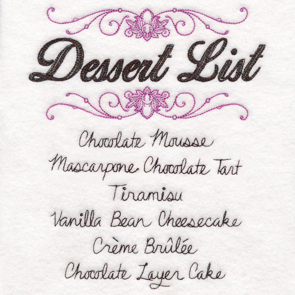 Dessert List