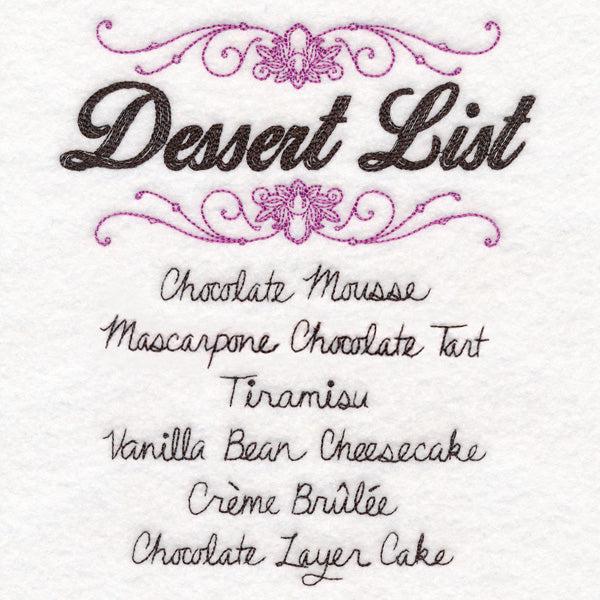 Dessert List