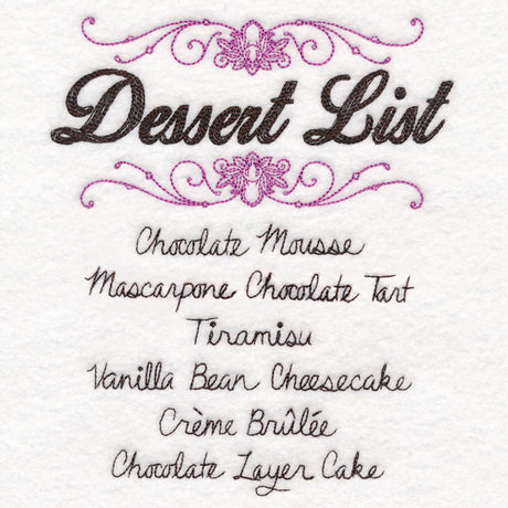 Dessert List