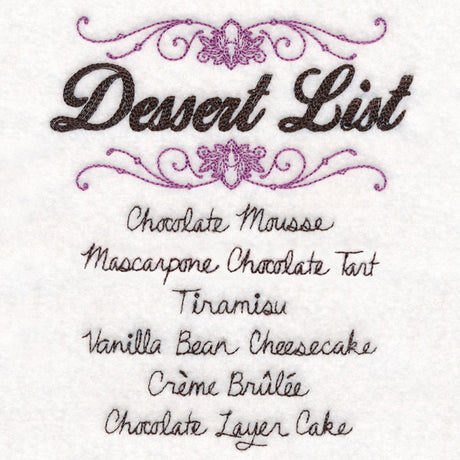 Dessert List