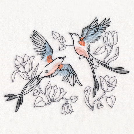 Sweetheart Scissor-Tailed Flycatchers in Watercolor