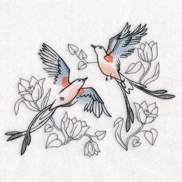 Sweetheart Scissor-Tailed Flycatchers in Watercolor
