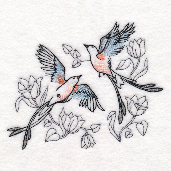 Sweetheart Scissor-Tailed Flycatchers in Watercolor