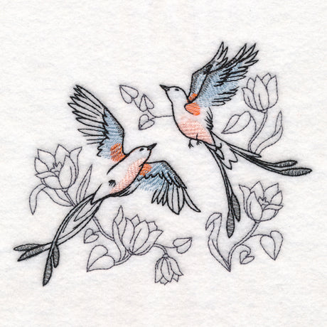 Sweetheart Scissor-Tailed Flycatchers in Watercolor