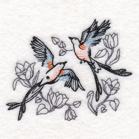 Sweetheart Scissor-Tailed Flycatchers in Watercolor