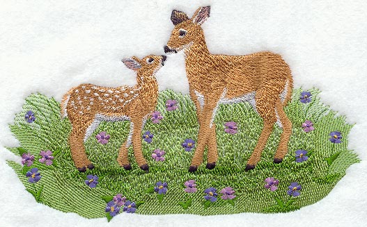 Doe & Fawn w/Flowers
