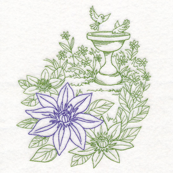 Garden Bird Bath Etching
