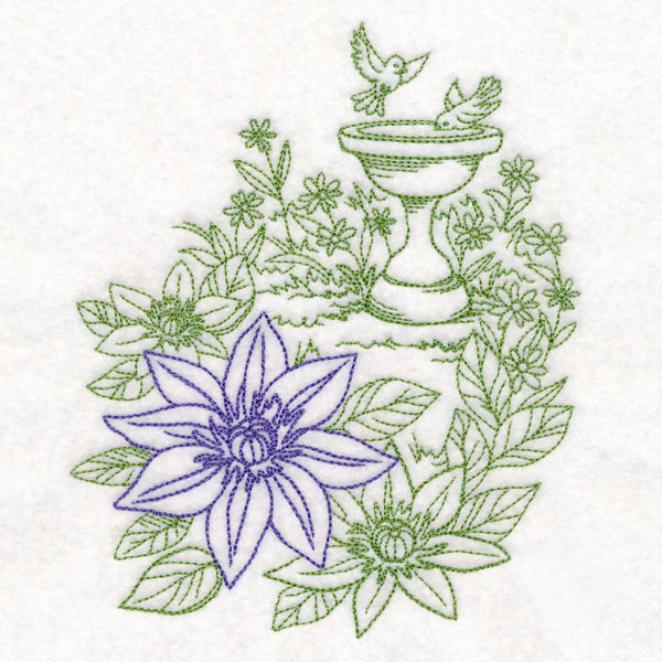 Garden Bird Bath Etching