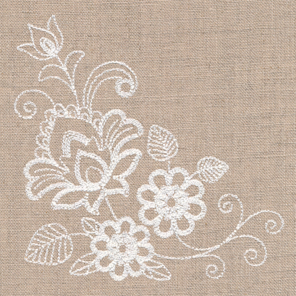 Flourishing Floral Corner (Whitework)