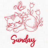 Country Kitten on Sunday (Redwork)