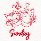 Country Kitten on Sunday (Redwork)