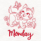 Country Kitten on Monday (Redwork)