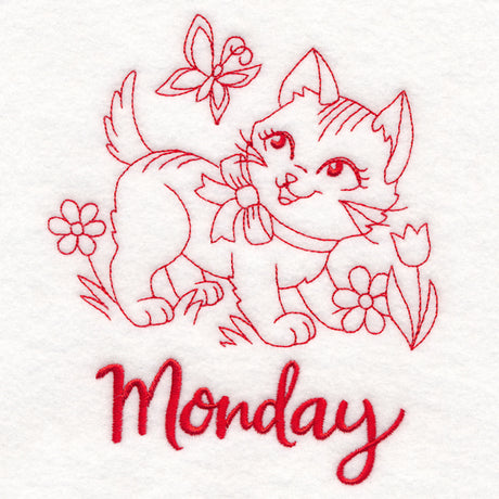 Country Kitten on Monday (Redwork)