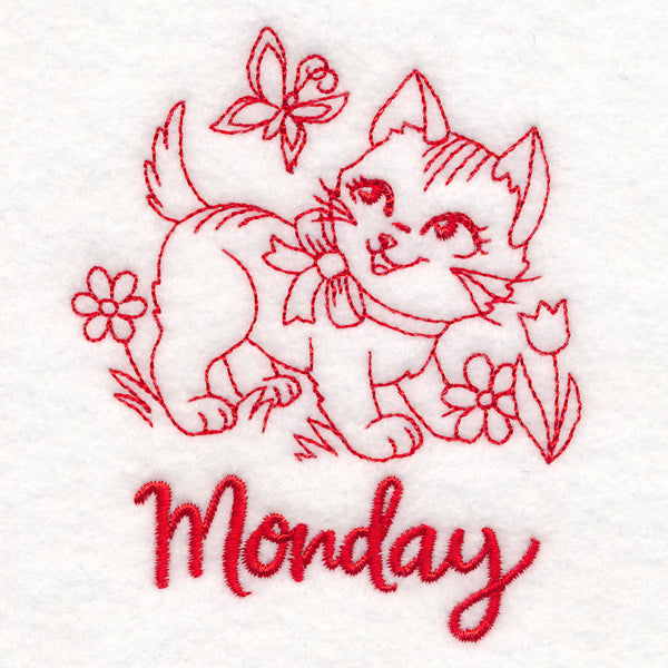 Country Kitten on Monday (Redwork)