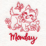 Country Kitten on Monday (Redwork)