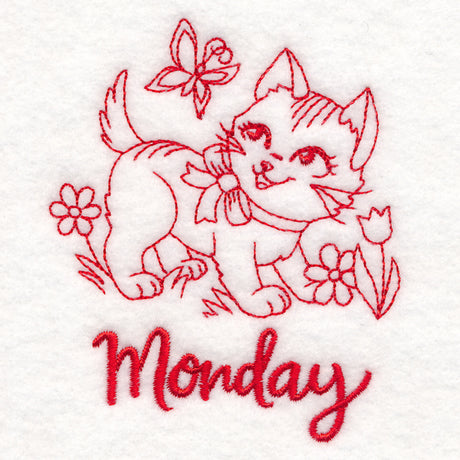 Country Kitten on Monday (Redwork)