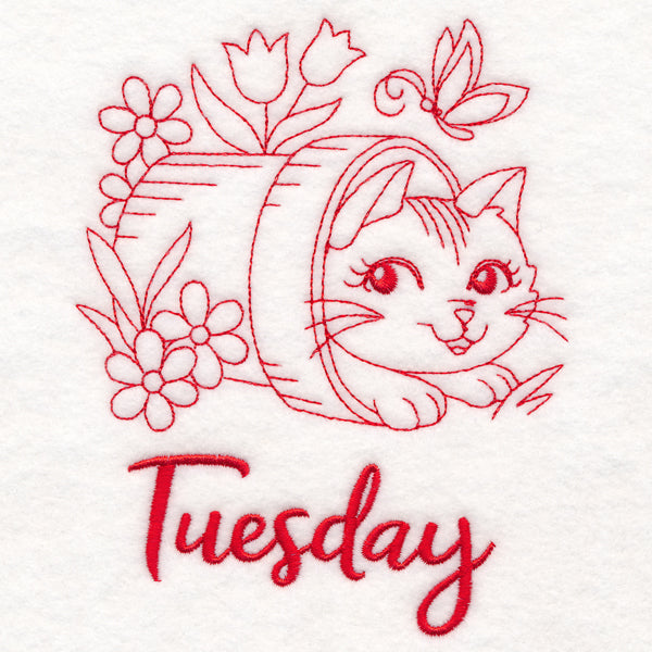 Country Kitten on Tuesday (Redwork)