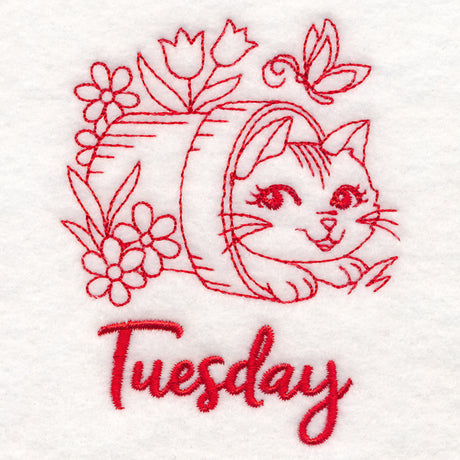 Country Kitten on Tuesday (Redwork)