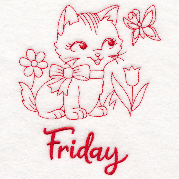 Country Kitten on Friday (Redwork)