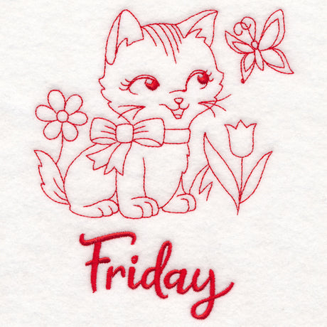 Country Kitten on Friday (Redwork)