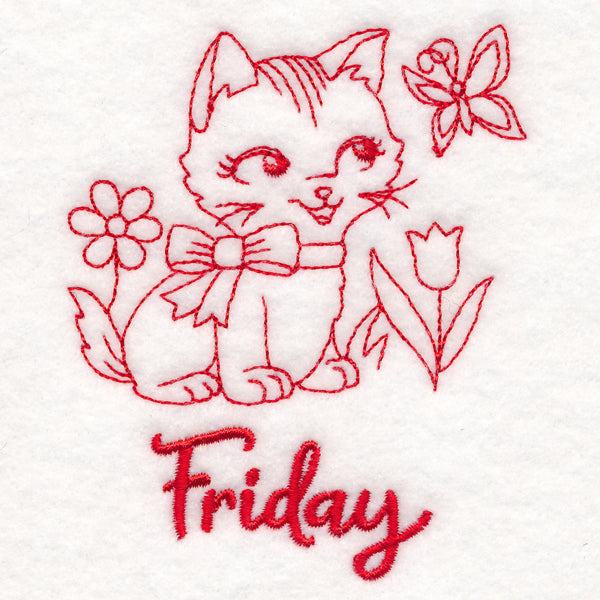 Country Kitten on Friday (Redwork)