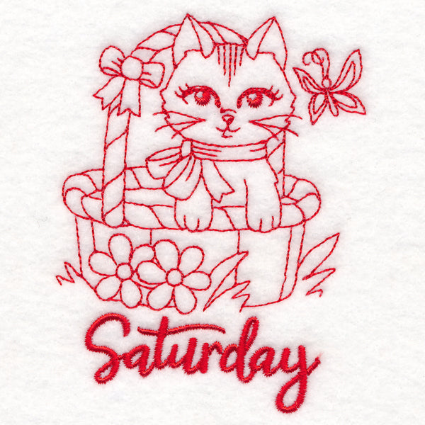Country Kitten on Saturday (Redwork)